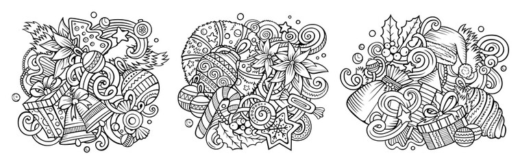 New Year cartoon vector doodle designs set