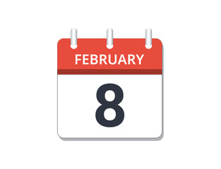 February, 8th calendar icon vector