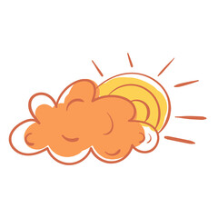 Colourful doodle cloud. Illustration with sun. Icon on white background.