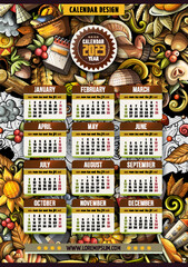 Cartoon colorful doodles Thanksgiving 2023 year calendar