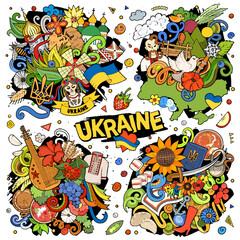 Ukraine cartoon vector doodle designs set.