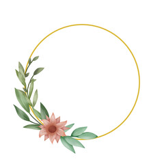 Watercolor leaves and flower bouquet wreath frame digital painting