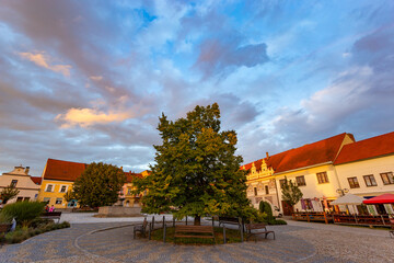 Evening above historic center of Bechyne. Czechia.