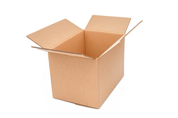 Open cardboard box close up isolated on a white background