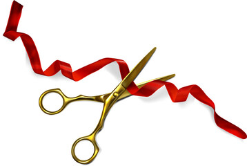 Scissors cutting ribbon - obrazy, fototapety, plakaty