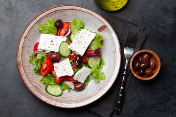 Greek salad with fresh vegetables and feta cheese