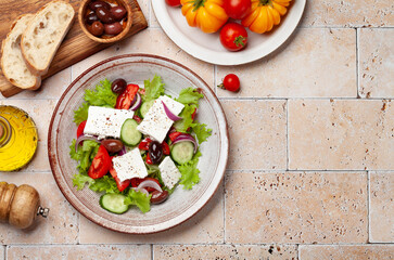 Greek salad with fresh vegetables and feta cheese