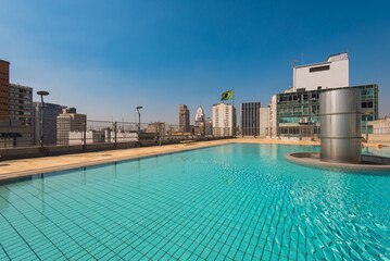 Pool on Rooftop on the Building in Sao Paulo With City Skyline View