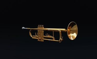 3d illustration, trumpet, black background, 3d rendering