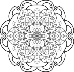 Black and white Mandala illustration Hand drawn outline Mandala