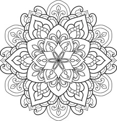 Black and white Mandala illustration Hand drawn outline Mandala