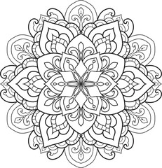 Black and white Mandala illustration Hand drawn outline Mandala