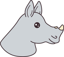 Cartoon cute baby rhinoceros head vector illustration for sticker, badge or textile