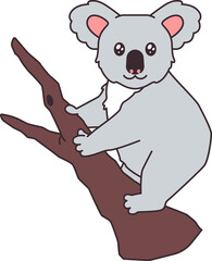 Cartoon cute gray koala on a tree branch vector illustration