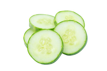Slice of cucumber isolated on white with clipping path,Cucumber circle portion.