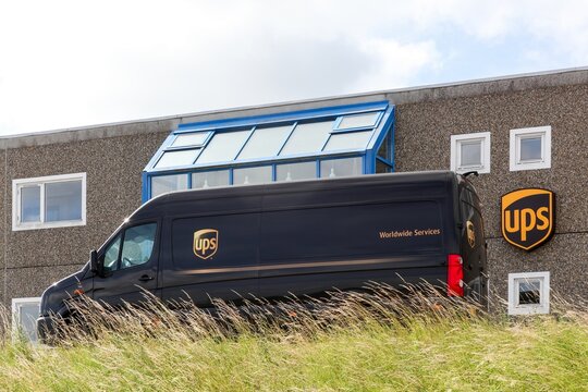 Viby, Denmark - June 23, 2018: UPS Office Building. United Parcel Service Is The Worlds Largest Package Delivery Company And A Provider Of Supply Chain Management Solutions