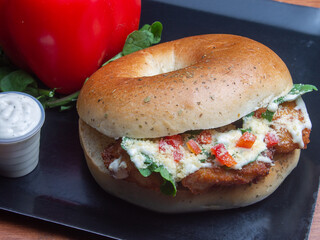 bagel with crispy chicken