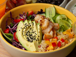 poke with quinua salmon, avocado, vegetables