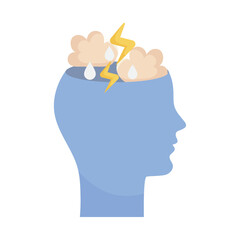 head with storm bolts and clouds