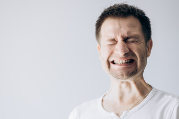 Obraz premium Stress during work for a man. Emotions of stress