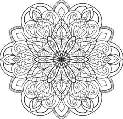 Vector abstract mandala pattern. Black and white illustration. Outline. Coloring page for coloring book.