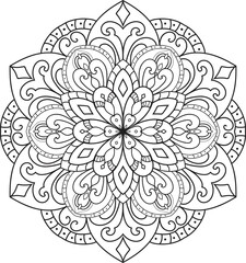 Vector abstract mandala pattern. Black and white illustration. Outline. Coloring page for coloring book.