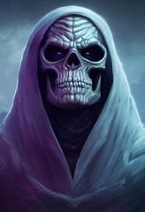 Fototapeta na wymiar Angel of death , Skeleton Necromancer with robe illustrated 