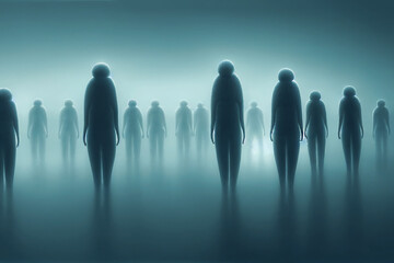 Illustration of an alien group, extraterrestrial invasion, conspiracy and science fiction
