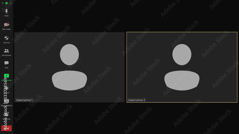 Wall mural online video call interface template with user icon. user web video call window. call screen templat