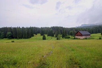 The landscape after rain around barn at Novy Brunst, Czech republic