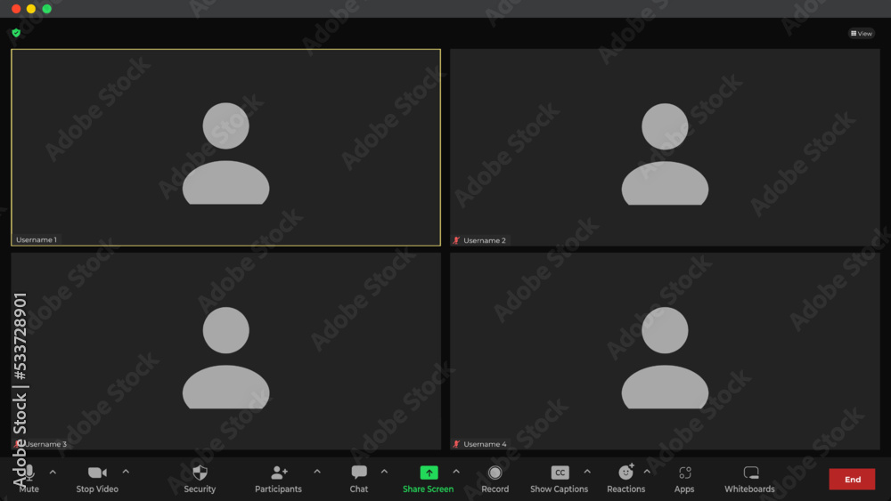 Wall mural online video call interface template with user icon. application for social communication. call wind