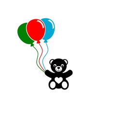 Cute teddy bear with balloons icon isolated on white background
