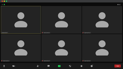 Video conferencing user interface. Video calls window overlay. Videocall screen mockup for learning conference. Meeting App UI Interface. Template mockup.