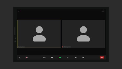 Template video conference user interface. User web video call window. Call screen template. Meeting App UI Interface. Webinar with black background.