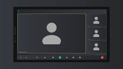 Online video call interface template with user icon. Video calls window overlay. Online chat for business seminars. Mockup of remote conversation. Mockup Kit interface.