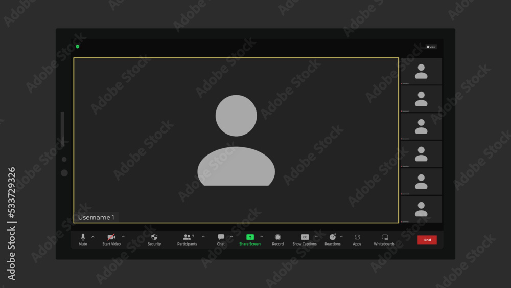 Wall mural online video call interface template with user icon. application for calls. videocall screen mockup 