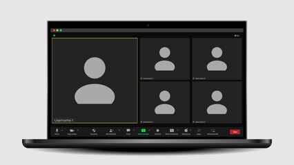 Template video conference user interface. User web video call window. Video call screen mockup. Video Conference. Mockup UI, UX.
