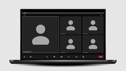 Online video call interface template with user icon. Application for social communication. Online chat for business seminars. Screen display of a video meeting application. Vector UI screen.