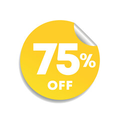 75% off. Sticker for prices. Marketing for sales, offers, promotion. Outlet, retail, stores. Social media use, banner, poster