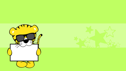 chibi tiger kid cartoon holding billboard background. illustration in vector format