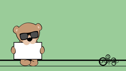 chibi teddy bear kid cartoon holding billboard background. illustration in vector format