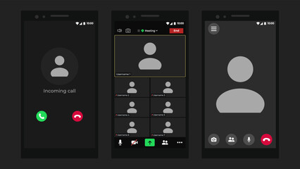 Template video conference user interface. Online conference meeting. Communication windows for app and desktop. Video Conference. Webinar with black background.