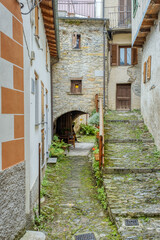 Typical old style stone-made houses of Realdo, small village above the Ligurian Alps (Imperia Province, Northern Italy), near the Italy-French borders.