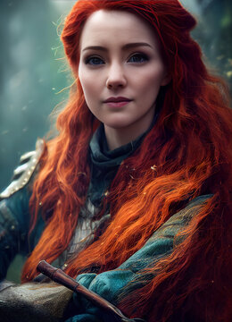 Beautiful Fictional Female Redhead Warrior Art.