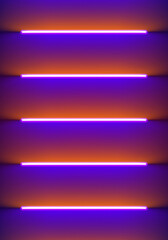 Neon illumination background in Halloween style. Abstract 80s or synthwave backdrop with orange and purple lamp on the wallpaper