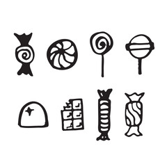 Various Candy Types - Simple Black and White Illustration
