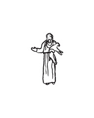 Jesus Shepherd Carrying Sheep - Black White Illustration