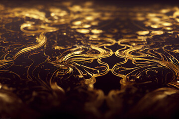 Filigree golden background with waters in gold and colored inks. decorative image for events, weddings or elegance