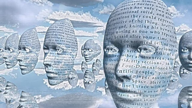 Surreal faces with text