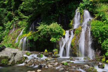 Fototapeta na wymiar Doryu Waterfall and Mountain Stream at the foot of Mt. Yatsugatake, Yamanashi, Japan